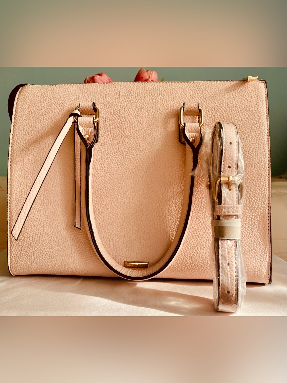 ALDO tote bag with textured faux leather, top zip closure & dual top handles. - Picture 2 of 7